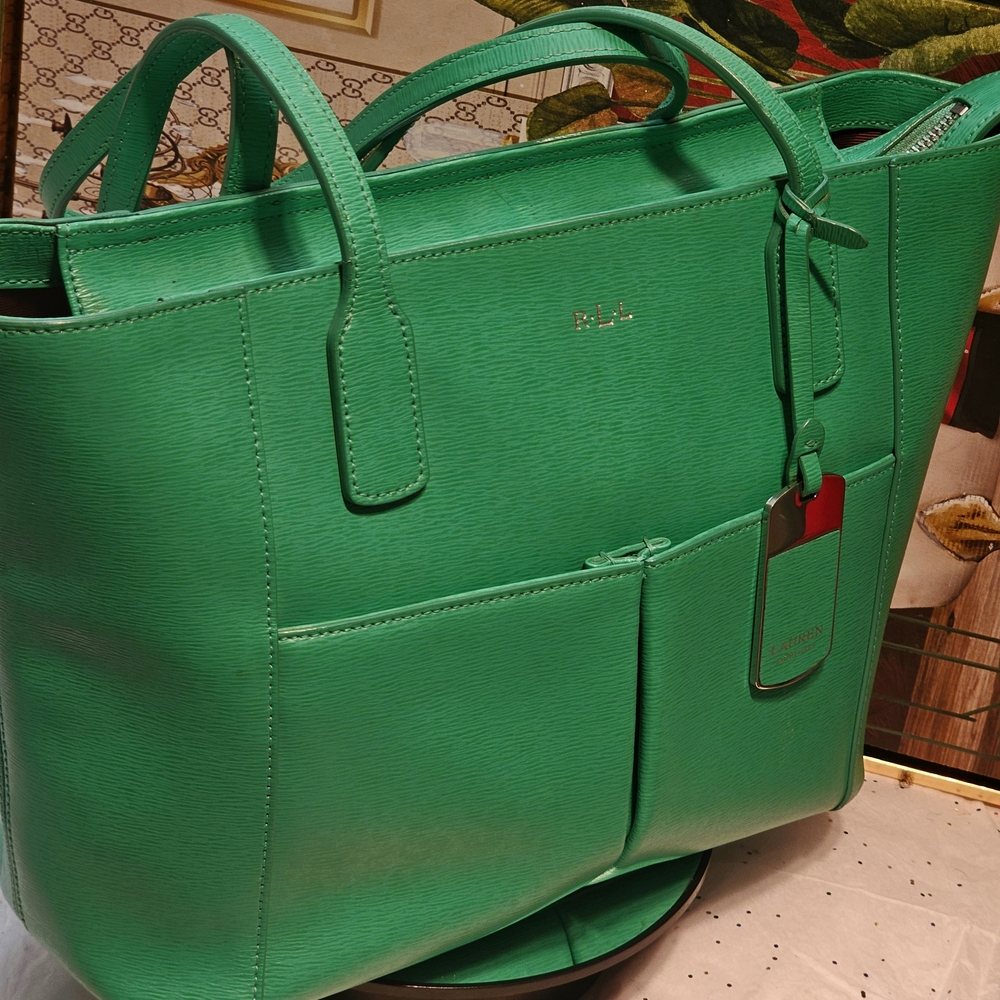 Lauren Ralph Lauren Green and Silver Tote Bag with Modern Design - Picture 8 of 13